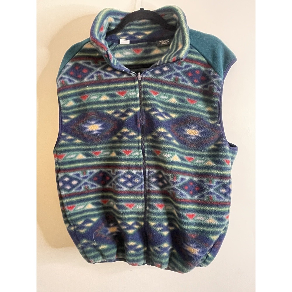 Sierra Sport Teal Fleece VEST Geometric Western Men Size Large